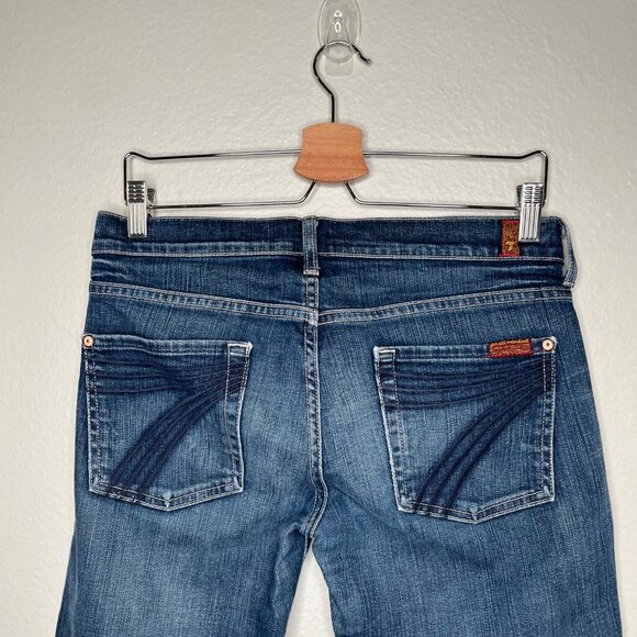 7 For All Mankind Dojo Crop Mid Rise Blue Denim  Jeans Size 29 - Picture 3 of 9